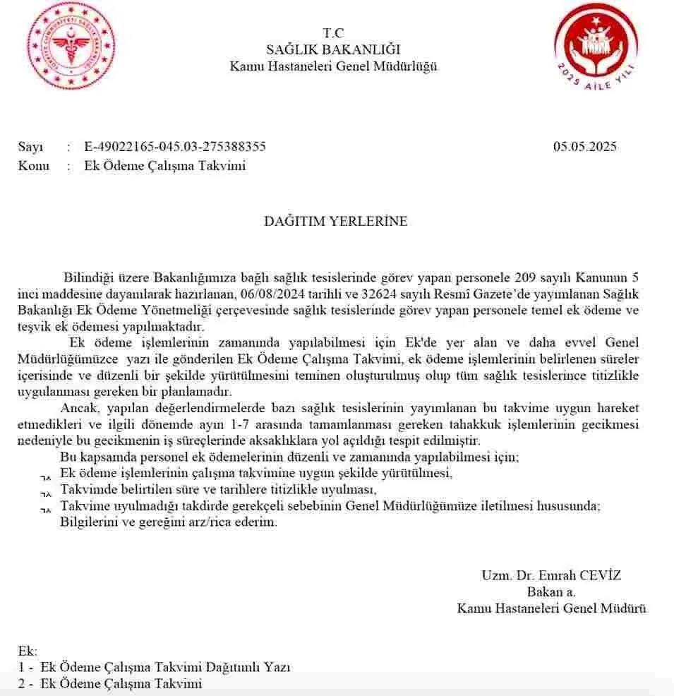 Sağlık Bakanlığı kamu hastanelerine yazı gönderip, 'Ek Ödemelerin Gecikmemesi' konusunda uyarıda bulundu. Hekimsen konu hakkında açıklama yaptı. 
